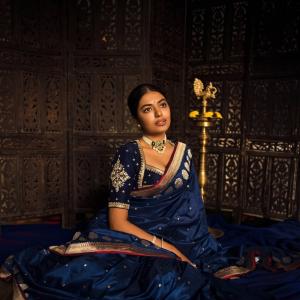 Actress Shivani Rajashekar Stuns in Royal Blue Traditional Silk Saree Look