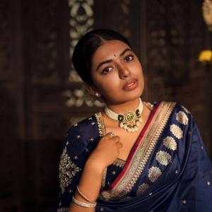 Actress Shivani Rajashekar Stuns in Royal Blue Traditional Silk Saree Look