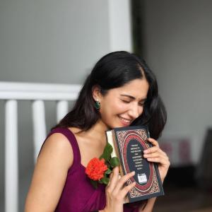 Ruhani Sharma Looks Graceful in Wine-Colored Saree with Floral Charm