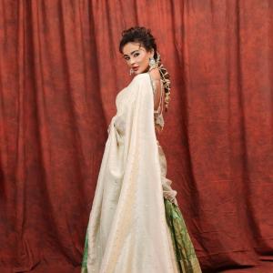Seerat Kapoor Dazzles in Ivory and Green Banarasi Lehenga Look