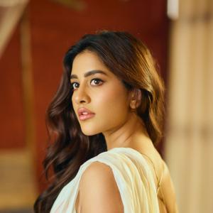 Actress Nabha Natesh Stuns in Elegant Floral Saree Look with Natural Glam Makeup