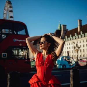 Raai Laxmi Stuns in Red Dress During Her London Visit Near Big Ben
