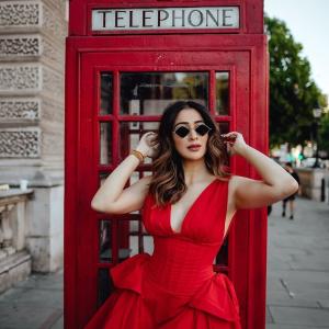 Raai Laxmi Stuns in Red Dress During Her London Visit Near Big Ben