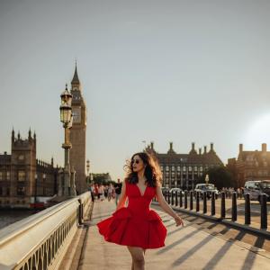 Raai Laxmi Stuns in Red Dress During Her London Visit Near Big Ben