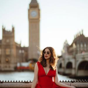 Raai Laxmi Stuns in Red Dress During Her London Visit Near Big Ben