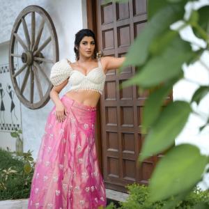 Yashika Anand Turns Heads in Pearl Blouse and Pink Lehenga Look