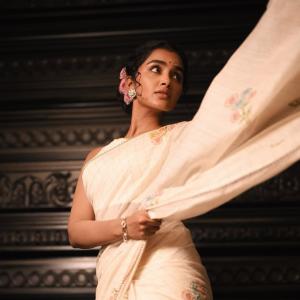 Anupama Parameswaran Exudes Elegance in Cream Saree with Floral Embroidery