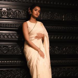 Anupama Parameswaran Exudes Elegance in Cream Saree with Floral Embroidery