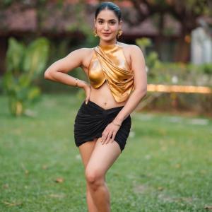 Actress Saniya Iyyappan in Elegant Blue Saree and Trendy Golden Outfit | Stylish Looks