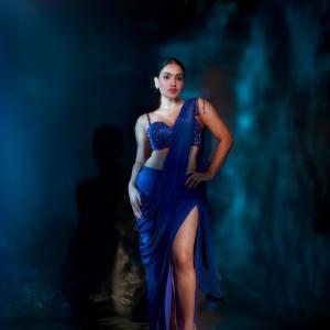 Actress Saniya Iyyappan in Elegant Blue Saree and Trendy Golden Outfit | Stylish Looks