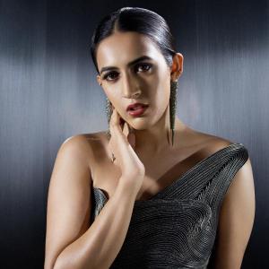 Niharika Konidela Stunning Metallic Fashion Look in One-Shoulder Top and Flared Pants