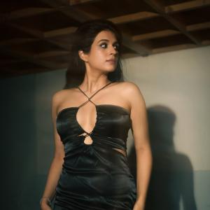 Shraddha Das Stunning in Black Satin Dress - Elegant Fashion Look