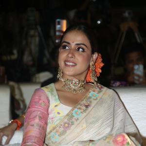 Elegant Genelia D'Souza in Traditional Floral Saree with Statement Jewelry