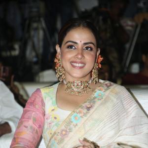 Elegant Genelia D'Souza in Traditional Floral Saree with Statement Jewelry