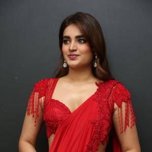 Nidhhi Agerwal Dazzles in Elegant Red Saree with Embroidered Blouse