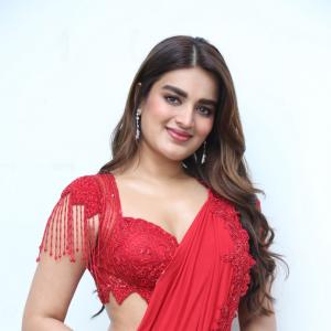 Nidhhi Agerwal Dazzles in Elegant Red Saree with Embroidered Blouse