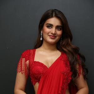 Nidhhi Agerwal Dazzles in Elegant Red Saree with Embroidered Blouse