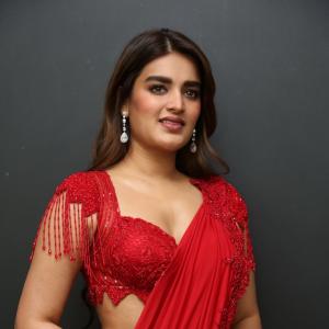 Nidhhi Agerwal Dazzles in Elegant Red Saree with Embroidered Blouse