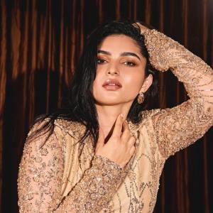 Kayadu Lohar Stuns in Beige Embellished Outfit – Glamorous Fashion Look