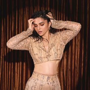 Kayadu Lohar Stuns in Beige Embellished Outfit – Glamorous Fashion Look