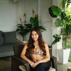 Stylish Summer Moments with Actress Simran Kaur: Poolside, Coconut Drink, and Indian Decor