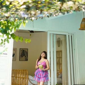 Stylish Summer Moments with Actress Simran Kaur: Poolside, Coconut Drink, and Indian Decor