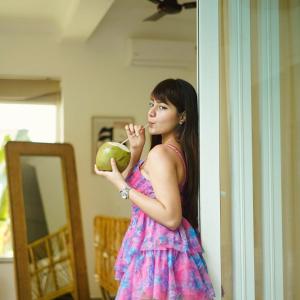 Stylish Summer Moments with Actress Simran Kaur: Poolside, Coconut Drink, and Indian Decor