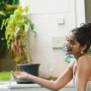 Stylish Summer Moments with Actress Simran Kaur: Poolside, Coconut Drink, and Indian Decor