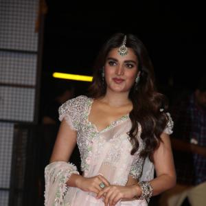 Nidhi Agerwal's Elegant Look in a Light Pink Lehenga Choli