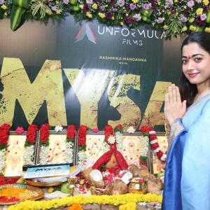 Rashmika Mandanna Attends Traditional Pooja for Her Upcoming Film MYSA
