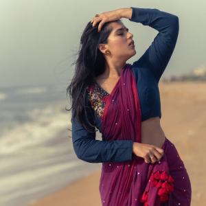 Kavya KalyanRam in Maroon Saree by the Beach | Graceful Ethnic Look