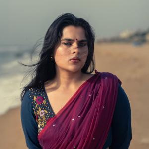 Kavya KalyanRam in Maroon Saree by the Beach | Graceful Ethnic Look