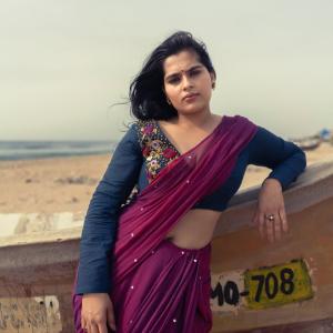 Kavya KalyanRam in Maroon Saree by the Beach | Graceful Ethnic Look