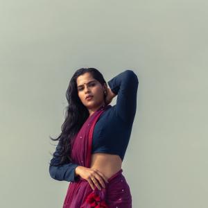 Kavya KalyanRam in Maroon Saree by the Beach | Graceful Ethnic Look