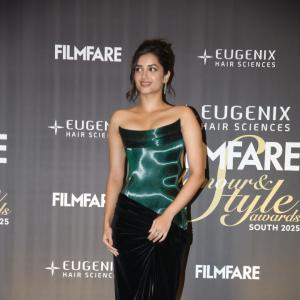Bhagya Sri Borse Stuns in Metallic Green and Black Velvet at Filmfare Event