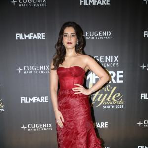 Raashi Khanna Radiates Elegance in Red Gown at Filmfare Glamour & Style Awards South 2025