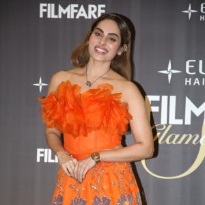 Sruthika Dazzles in Vibrant Orange Floral Gown at Filmfare Glamour & Style Awards South 2025