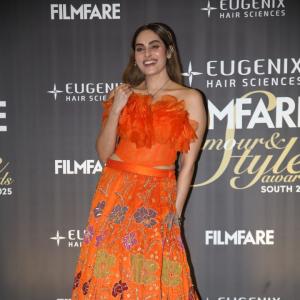 Sruthika Dazzles in Vibrant Orange Floral Gown at Filmfare Glamour & Style Awards South 2025