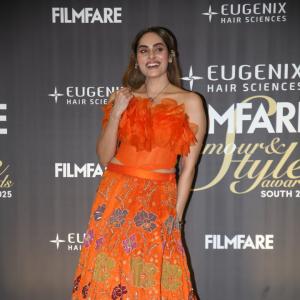 Sruthika Dazzles in Vibrant Orange Floral Gown at Filmfare Glamour & Style Awards South 2025