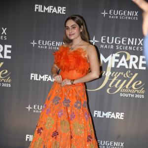 Sruthika Dazzles in Vibrant Orange Floral Gown at Filmfare Glamour & Style Awards South 2025