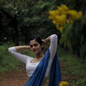 Actress Simran Chaudhary in Elegant Blue Dupatta Traditional Look