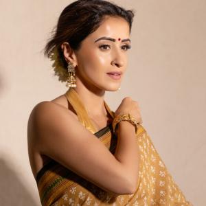 Elegant Golden-Brown Saree with Floral Design | Traditional Indian Attire for Women