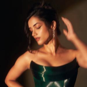 Bhagyasree Borse Stunning in Shimmering Green Outfit - Elegant and Stylish Pose