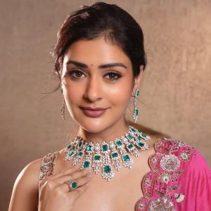 Payal Rajput Stuns in Pink Lehenga with Emerald Diamond Necklace