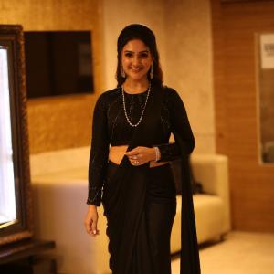 Sridevi Vijaykumar Looks Elegant in Black Saree with Silver Jewelry