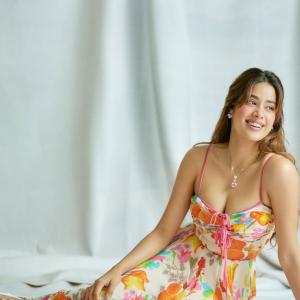 Janhvi Kapoor in a Vibrant Floral Dress | Elegant and Joyful Photoshoot Look