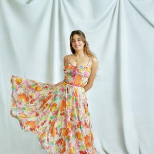 Janhvi Kapoor in a Vibrant Floral Dress | Elegant and Joyful Photoshoot Look