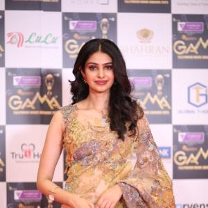 Manasa Varanasi Stuns in a Beautiful Beige Saree at GAMA Awards