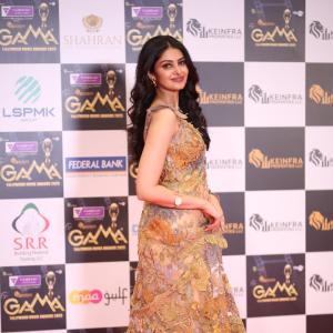 Manasa Varanasi Stuns in a Beautiful Beige Saree at GAMA Awards