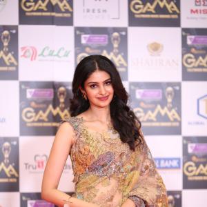 Manasa Varanasi Stuns in a Beautiful Beige Saree at GAMA Awards